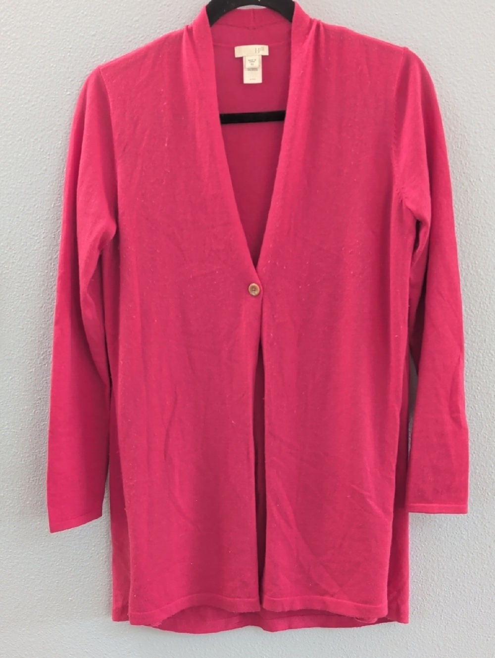 J. Jill One Button Wool Blend Long Open Cardigan - Raspberry Pink